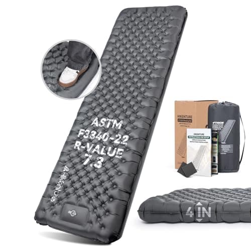 Hikenture 7.3 R-Value Insulated Sleeping Pad, 10cm Thick XL Camping Mattress with Foot Pump, Ultralight Inflatable Sleeping Mat for 4 Seasons,...