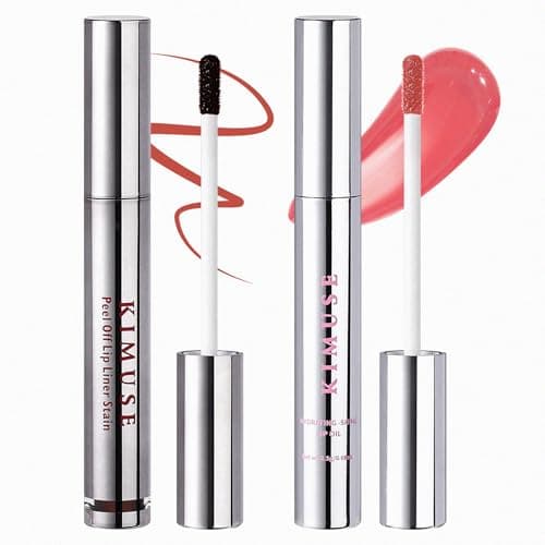 KIMUSE Lip Stain Peel Off & Lip Oli Duo Set, 2 Pcs Long Lasting Lip Liner Stain, Waterproof, Transfer-Proof, Hydrating Shine Gloss & Matte Finish,...