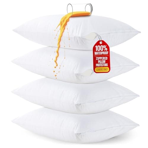 Utopia Bedding Ensemble de 4 protège-oreillers imperméables avec fermeture éclair Queen Size (blanc), housses d'oreiller ultra douces, oreiller anti-punaises de lit et anti-acariens...