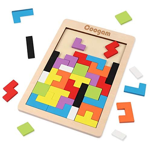 Coogam Wooden Blocks Puzzle Brain Teasers Toy Tangram Jigsaw Intelligence Colorful 3D Russian Blocks Game STEM Montessori Educational Gift for Kids...