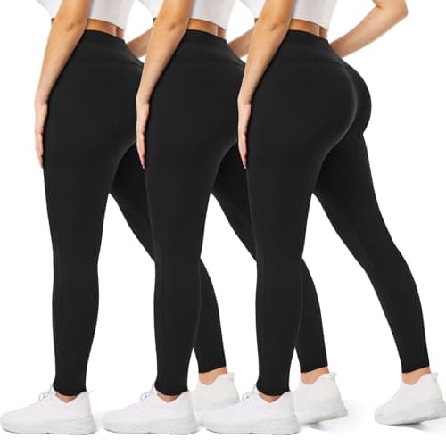 DHSO Leggings for Women, Non See-Through High Waisted Womens Leggings, Tummy Control Pants for Running Cycling Yoga Workout, 3 Pack Black,...