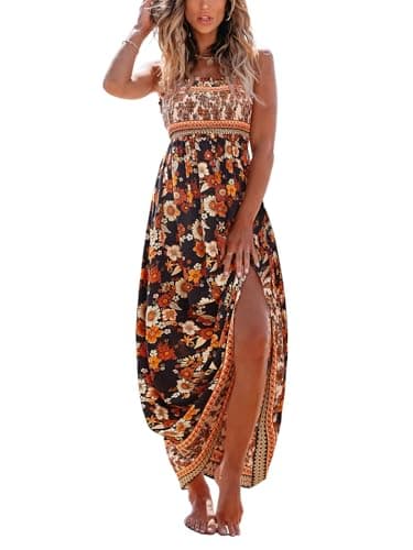 CUPSHE Women's Maxi Dress Ditsy Floral Smocked Summer Sundress Sleeveless Ruffled Spaghetti Straps Long Beach Formal Dress, Teal Floral, Medium