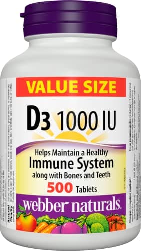 Webber Naturals Vitamin D3 1000 IU, 500 Tablets, For Healthy Bones, Teeth, and the Maintenance of Good Health