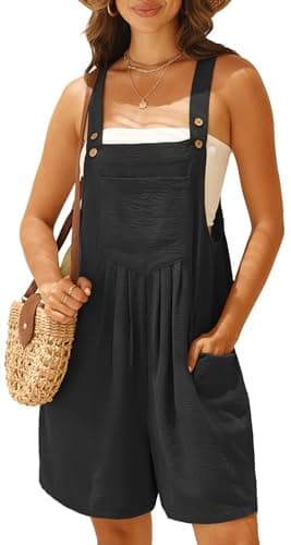 OLRIK Rompers For Women Casual Summer Wide Leg Shorts Adjustable Strap Bib Overalls Jumpsuit With Pockets Black-M