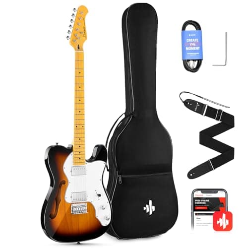Donner 39 pouces Jazz Thinline guitare électrique style TL guitare électrique débutant Solid Body Sunburst micros H-H pleine taille avec sac, sangle,...