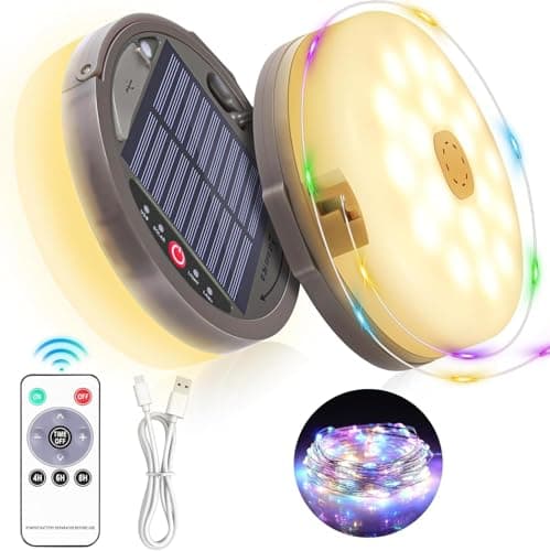 Guirlande lumineuse de camping d'extérieur, 6 en 1, étanche, solaire/USB, rechargeable, rétractable, portable, escamotable, avec 8 modes (42 pieds),...