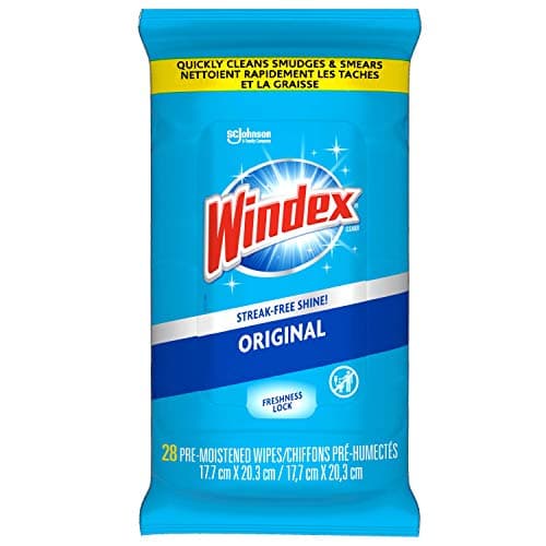 Windex Original Glass, Window, and Mirror Cleaning Wipes, Removes Fingerprints, Smudges, and Smears, Surface Cleaner, 28 Count