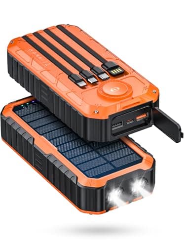 Solar Power Bank, 40000mAh Portable Charger 20W Fast Charging External Battery Pack Built in 4 Cables, Wireless Charging Power Bank for Apple...