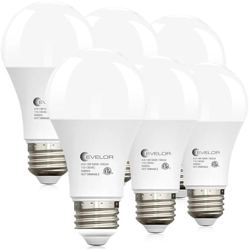 evelor A19 LED Light Bulbs,100 Watt Equivalent Daylight 5000K Efficient 13W,1500 Lumens Bright Lightbulbs,E26 Base, Non-Dimmable, 15000-Hour...