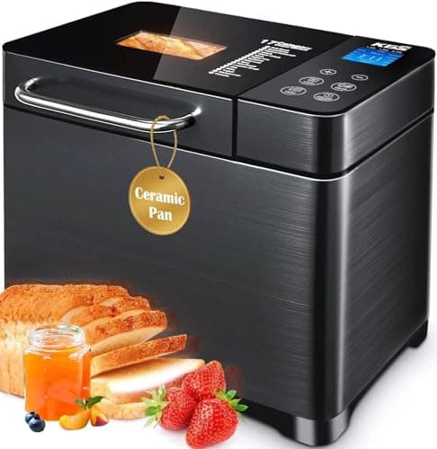 KBS Premium 2LB Convection Bread Maker Dual Heaters, 710W Stainless Steel 17-in-1 Bread Machine Healthy Ceramic Pan, Nut Dispenser,Touch Panel, 3...