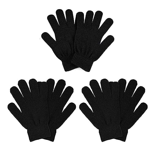 COTRUERE 3 Pairs Winter Magic Gloves Adults Warm Stretchy Unisex Black Gloves One Size Fits Most Men Women Teens Magic Knit Gloves, Black, Medium