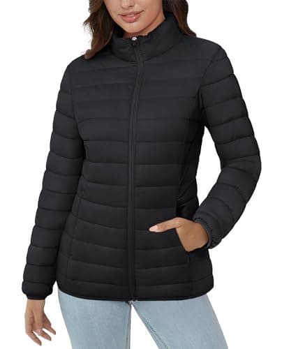 MAGCOMSEN Vestes pliables pour femme - Manteau matelassé décontracté à col montant - Noir - L