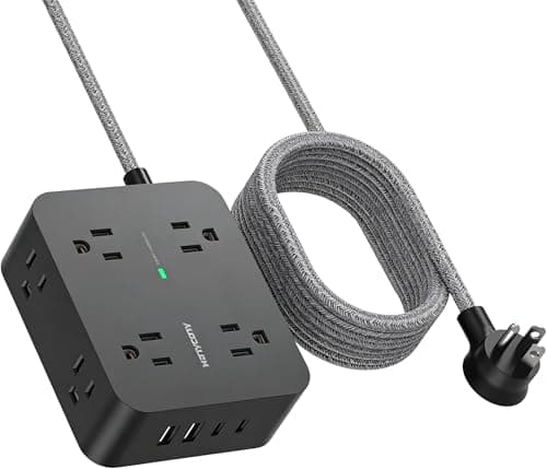 Black Surge Protector Power Bar 10 Ft Long Cord, HANYCONY Flat Plug Extension Cord 10 Feet with 8 Outlets 4 USB Ports(2 USB C), Desk Charging...