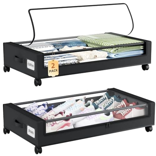 Somdot Under Bed Storage with Wheels,Under Storage Bins with Lids, Clear Top and Handle Rolling,Containers for Clothes Shoes in Bedroom,Closet,...