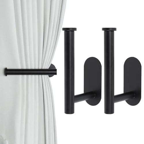 Groleca 2 Pack Adhesive Curtain Holdbacks - No Drill Curtain Tie Backs & Pull Backs Curtain Holders for Drapes (2, Black)