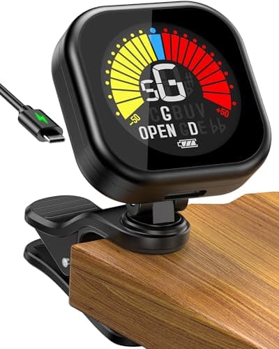 Accordeur de guitare New Bee rechargeable à clipser avec écran couleur, accordage ouvert chromatique acoustique rotatif à 360° pour guitare, basse, ukulélé, violon (noir,...