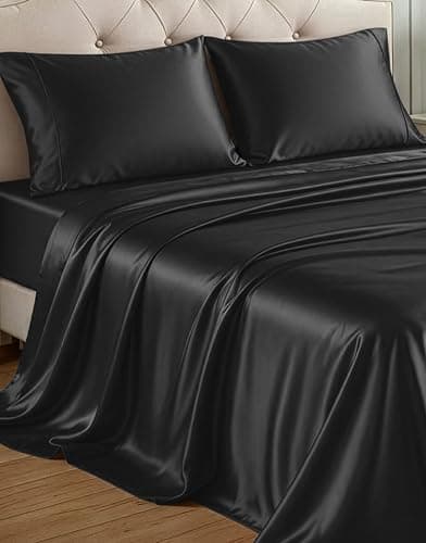 Draps en satin Casa Platino - Ensemble de draps Queen, 4 draps de lit Queen, similaires aux draps en soie, draps Queen Size pour cheveux et peau, cadeaux pour...