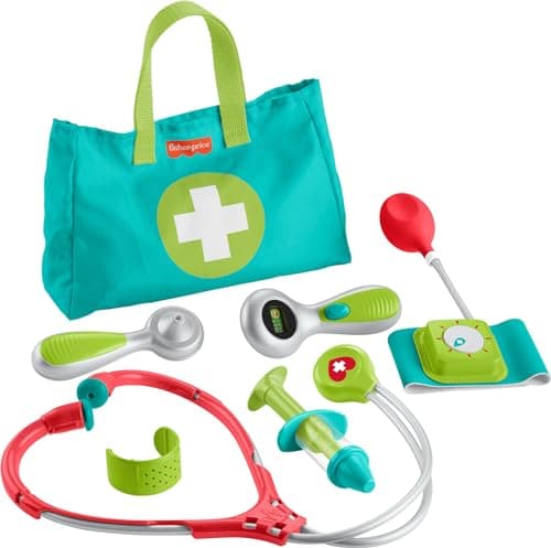 Fisher-Price Kit médical de jeu de simulation préscolaire 7 pièces, sac de médecin, jouets à habiller pour enfants à partir de 3 ans