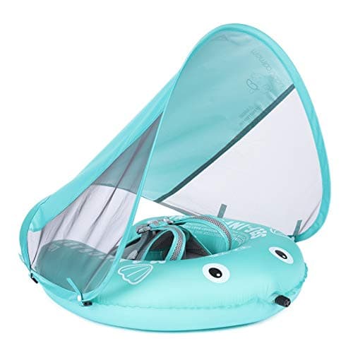 Mambobaby Float Flotteur de natation auto-gonflant pour bébé avec auvent, le plus récent flotteur de piscine pliable compressible pour bébé, mise à niveau douce, imperméable et respectueuse de la peau...