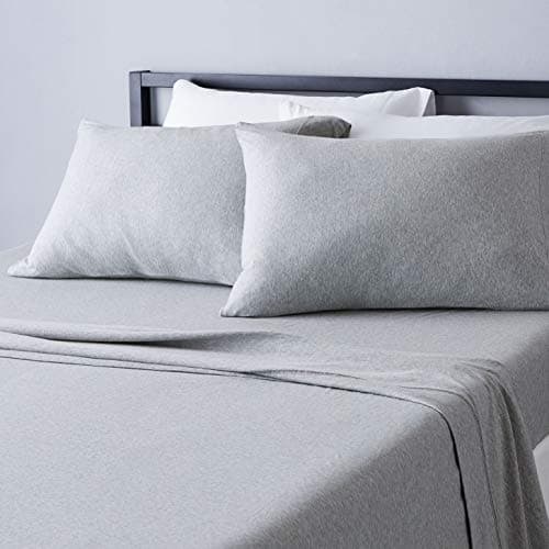 Amazon Basics Parure de lit en jersey de coton chiné – Double, gris clair