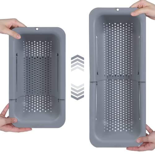 BLUE GINKGO Over The Sink Colander Strainer Basket - Wash Vegetables and Fruits, Drain Cooked Pasta and Dry Dishes - Extendable - New Home Kitchen...