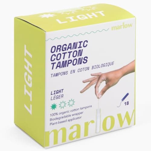 Tampons Marlow 100 % coton biologique Easy Glide avec applicateur compact à base de plantes sans BPA, sans chlore, sans toxines, hypoallergéniques,...