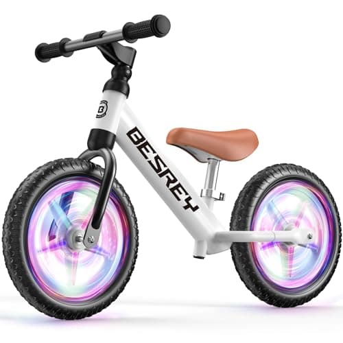 Besrey Draisienne pour tout-petits 2 ans, cadre entièrement métallique | Roues d'éclairage activées par le mouvement de 12" | Tout terrain | Vélo pour enfants avec rembourrage réglable...