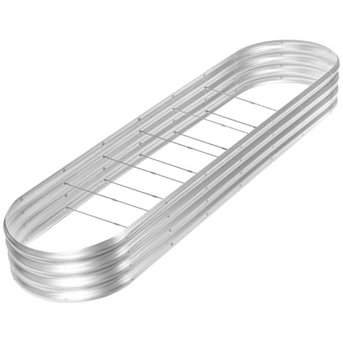 Land Guard Kit de lit de jardin surélevé galvanisé de 8 pieds, boîtes de jardin surélevées pour l'extérieur, plates-bandes de jardin surélevées ovales en métal pour légumes, argent, 108 gallons...