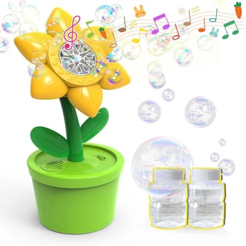 Machine à bulles automatique pour enfants, fabricant de bulles de fleur de soleil avec 2 bouteilles de recharge de bulles, jouets pour enfants, chiens et animaux de compagnie pour Su...