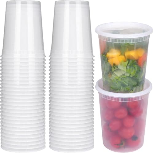 Deli Food Containers with Lids - 24 Sets 32 oz Airtight Food Storage Containers, Freezer/Dishwasher/Microwave Safe, Soup Containers For Takeout...
