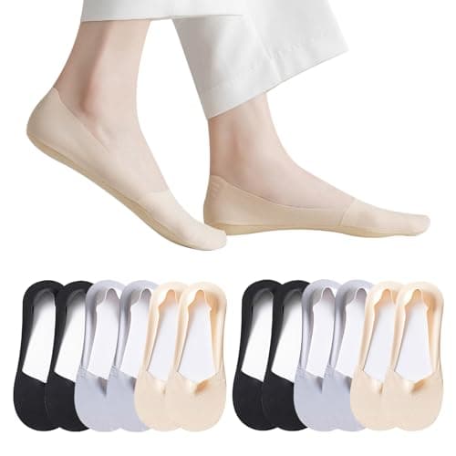 Caudblor Lot de 6 paires de chaussettes invisibles pour femme, coupe basse, doublure invisible, pour mocassins plats, talons, bas en coton respirant, fin, antidérapant