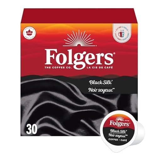 Folgers Black Silk Dark Roast Coffee Pods, Single Serve One Cup Pods made with Arabica Beans for Hot or Iced Drinks, 30 Count (Pack of 1)