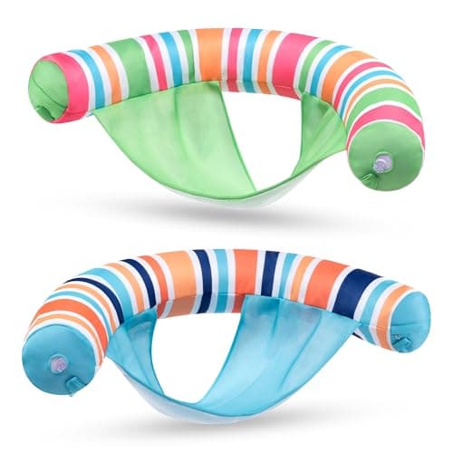 Sloosh Inflatable Pool Floats Chairs Adults, 2 Packs Floating Noodle Chair with Stripes Design Soft Fabric Covered with Sling for Swimming Pool...