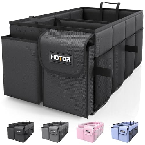 HOTOR Organiseur de coffre – Organiseur de voiture, organisateur de coffre pliable pour SUV et berlines, accessoires de voiture, outils, articles divers, 2 compartiments, noir
