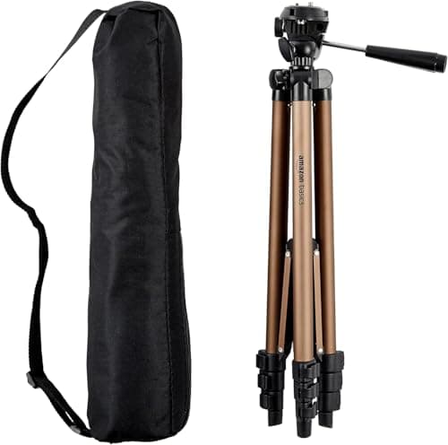 Amazon Basics Support de trépied léger et portable pour appareil photo de 50 pouces avec sac, pour la photographie de voyage, noir/marron