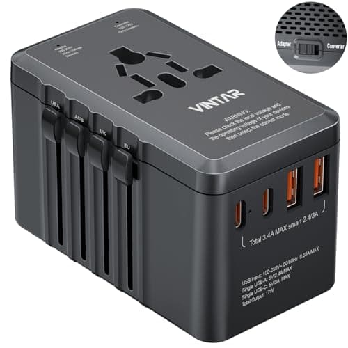 Convertisseur de tension adaptateur de voyage universel 220 V à 110 V, adaptateur de prise international VINTAR 2000 W pour sèche-cheveux avec 2 USB A et 2 USB C, abaisseur...