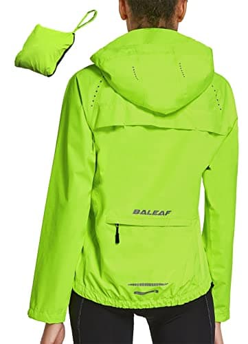 BALEAF Women's Reflective Cycling Rain Jackets Windbreaker Waterproof Lightweight Packable Running Walking Hiking Gear Hooded Yellow M