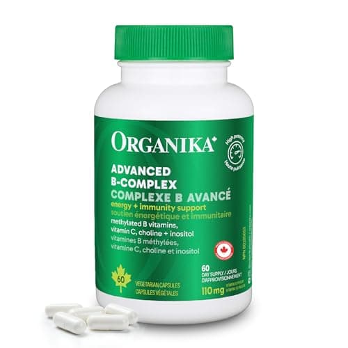 Organika Complexe B avancé fabriqué au Canada 110 mg - Soutien énergétique et immunitaire, vitamines B méthylées pour une absorption améliorée - 60 capsules