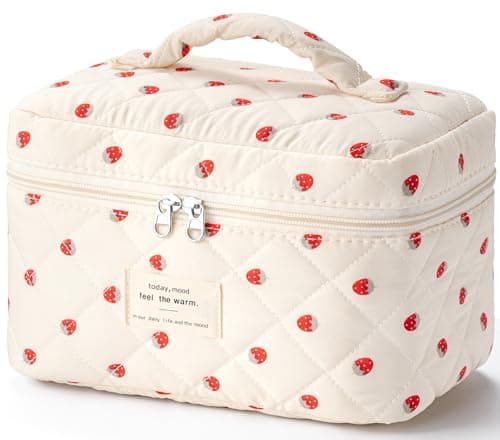 HBselect Trousse de maquillage matelassée pour femme, trousse de maquillage en coton floral, grande trousse de maquillage de voyage, trousse de toilette esthétique Coquette