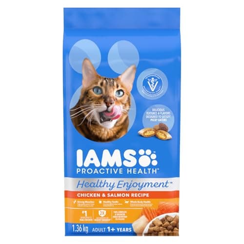 IAMS Proactive Health Healthy Enjoyment Nourriture sèche pour chats adultes – Poulet et saumon – Sac de 1,36 kg (2,9 lb)