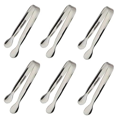 Sunenlyst 6 mini pinces à glace, petites pinces de service en acier inoxydable de 4,25 pouces, argent