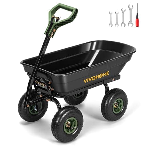 VIVOHOME 4 Cu.Ft 660lbs Wheelbarrow Garden Cart Dump Wagon with 2-in-1 Convertible Handle Attach to ATV or Tractor, 10" All Terrain Wheels, Quick...