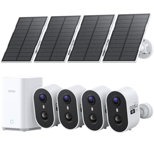 aosu Caméras de sécurité Système domestique sans fil extérieur, alimentation solaire, suivi multi-caméras, véritable vision nocturne couleur HD 2K, projecteur, alerte de mouvement,...