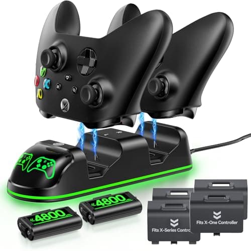Controller Charger Station with 2x4800mWh Rechargeable Battery Packs Compatible with Xbox One/Elite/Series X|S, Controller Charging Dock, XB Gaming...