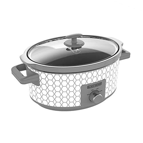 BLACK+DECKER Mijoteuse, 7 litres (8 portions et plus), passe au lave-vaisselle, motif géométrique, blanc, SC1007D