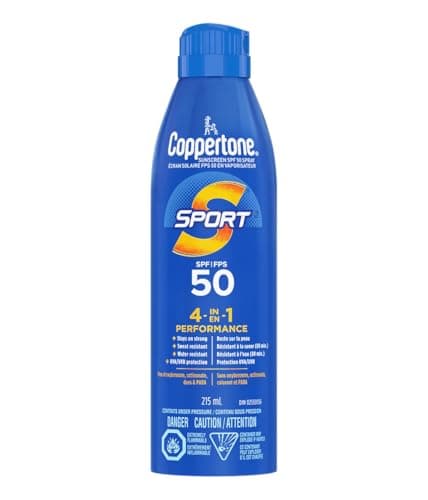 Spray de protection solaire Coppertone Sport SPF 50, performances 4 en 1, protection solaire en spray résistante à la sueur et à l'eau à large spectre SPF 50 protection UVA/UVB,...