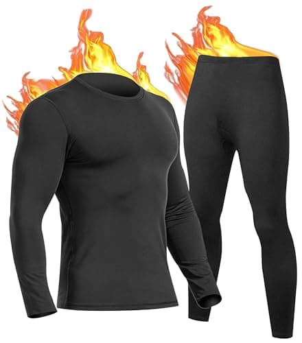 YESURPRISE Sous-vêtements thermiques pour hommes, caleçon long avec doublure polaire, ensemble de sous-vêtements longs pour temps froid, hiver, haut et bas, noir