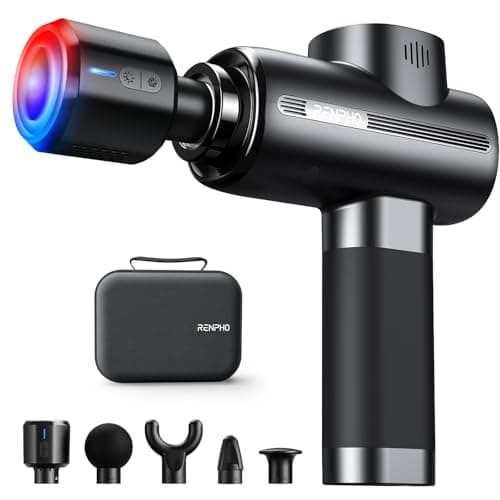 Pistolet de massage RENPHO avec tête chaude et froide, pistolet de massage musculaire pour athlètes avec étui de transport, masseur corporel pour cou B...