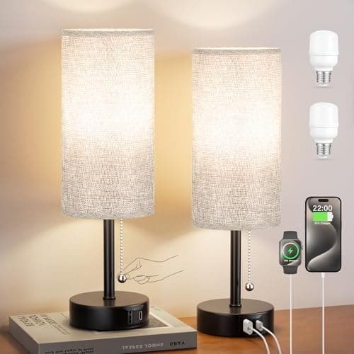 Lampe de chevet grise pour chambre à coucher, lot de 2 - Lampe de table de chevet avec port de charge USB A + C, 3 températures de couleur Pul...