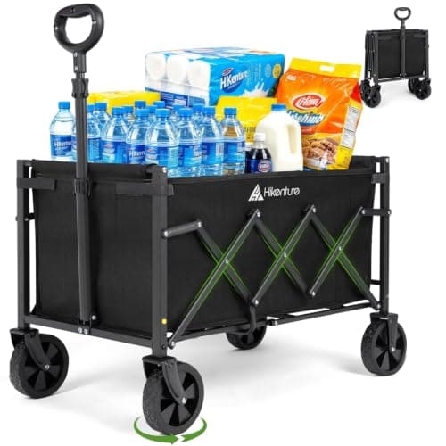 Hikenture Wagon Cart Foldable, Ultra-Compact Small Utility Folding Wagon, Heavy Duty Grocery Cart with All-Terrain Wheels, Portable Collapsible...